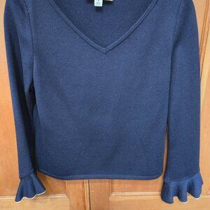 St. John Collection Women's Sweater Dark Blue Ruffled Sleeves Size 8 Pre-owned